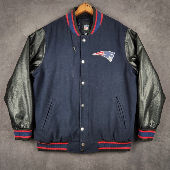 New England Patriots GIII Varsity Bomber Jacket Mens XL Blue Black Full Zip Snap